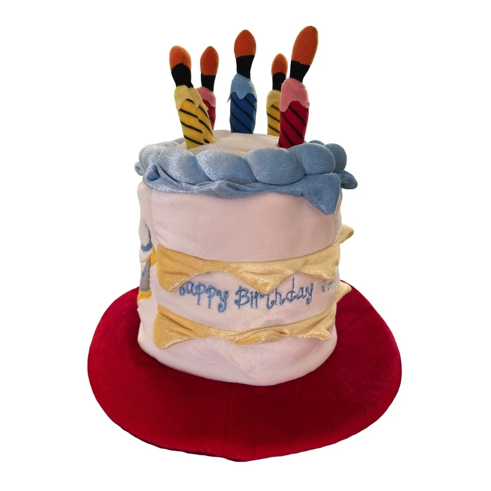 Disney Birthday Cake Hat Kids OS White Red Good Mickey Mouse Light Up Plush
